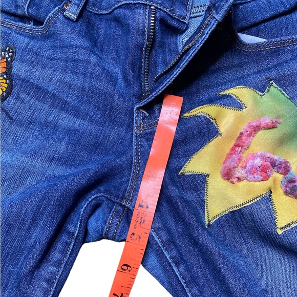 Jeans LOYAL MUSE UPCYCLED Sz 8 Reg Embroidery Butterfly Patches LOVE Rainbow 🌈 - Picture 14 of 14